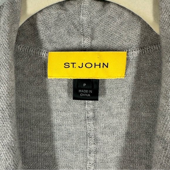 St. John Cardigan Sweater Jacket Women's P (XS) Gray Open Front Knit‎ Wool Trim - Picture 9 of 9